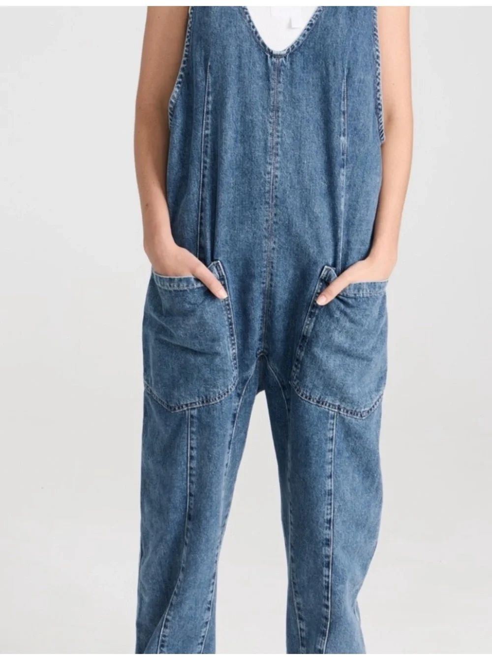 Free People Washed Blue Denim Relaxed Overalls - Picture 2 of 8